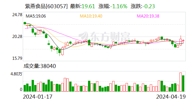 網上投注：紫燕食品：2024年一季度淨利潤5396.40萬元 同比增長20.87%